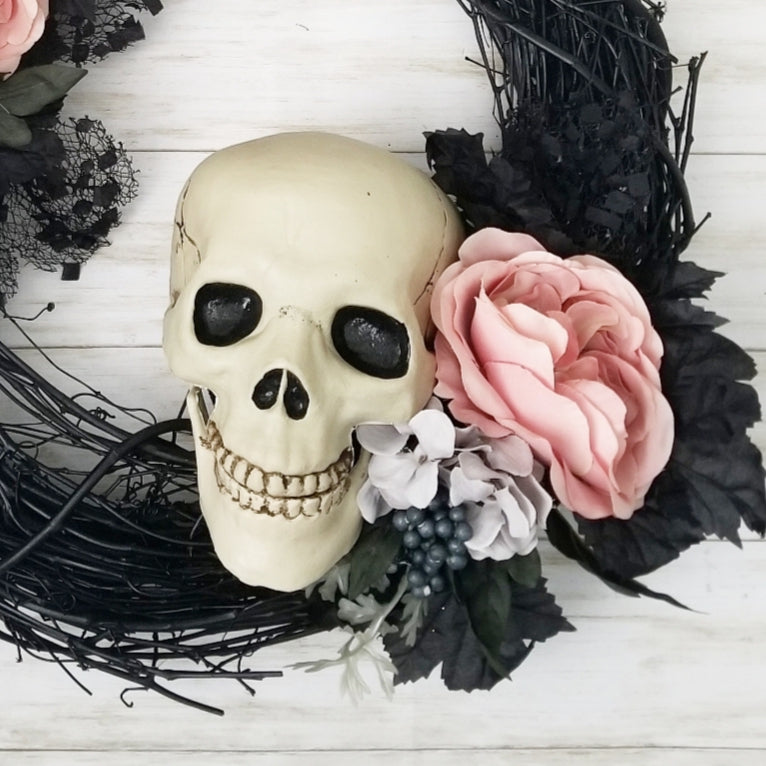 One Off-bespoke Handmade Stunning All Glitter Black Skull Halloween / Day  of the Dead Flower Crown With White Glitter Roses and Leaves 
