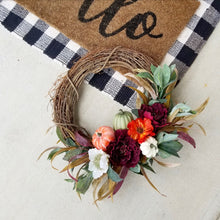 Load image into Gallery viewer, Burgundy Peony and Pumpkin Fall Wreath