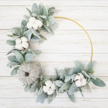 Load image into Gallery viewer, Farmhouse Fall Lamb&#39;s Ear and Cotton Wreath
