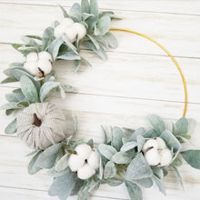 Load image into Gallery viewer, Farmhouse Fall Lamb&#39;s Ear and Cotton Wreath