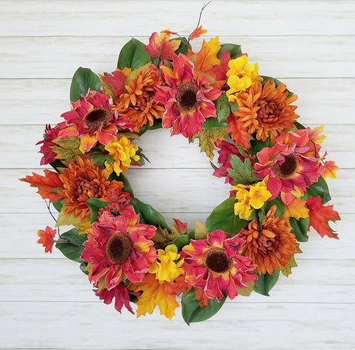 Sunset Autumn Sunflower Wreath