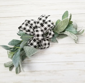 Lamb's Ear Swag with Buffalo Check Bow for Door Hangers