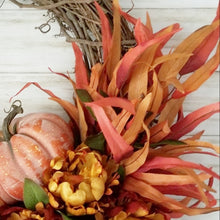 Load image into Gallery viewer, Burnt Orange Peony and Pumpkin Wreath