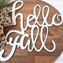Load image into Gallery viewer, Hello Fall Door Hanger with Leopard Bow