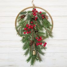 Load image into Gallery viewer, Rustic Teardrop Wreath with Bells and Berries