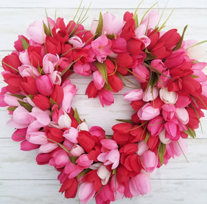 Red and Pink Tulip Heart Valentine's Day Wreath