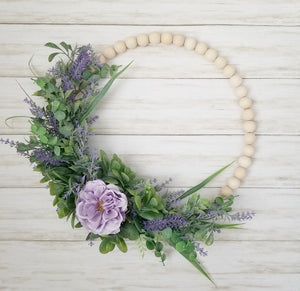 Spring Lavender and Eucalyptus Wood Bead Hoop Wreath