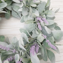 Load image into Gallery viewer, Modern Farmhouse Lavender and Lamb&#39;s Ear Wreath