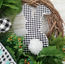 Load image into Gallery viewer, Black and White Buffalo Check Easter Wreath with Bunny Butt and Vintage Truck Bow