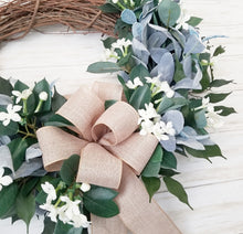 Load image into Gallery viewer, Large Everyday Lamb&#39;s Ear Wreath with White Jasmine and Neutral Bow