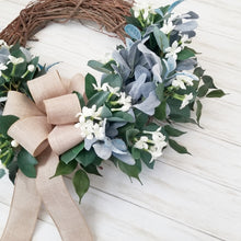 Load image into Gallery viewer, Large Everyday Lamb&#39;s Ear Wreath with White Jasmine and Neutral Bow