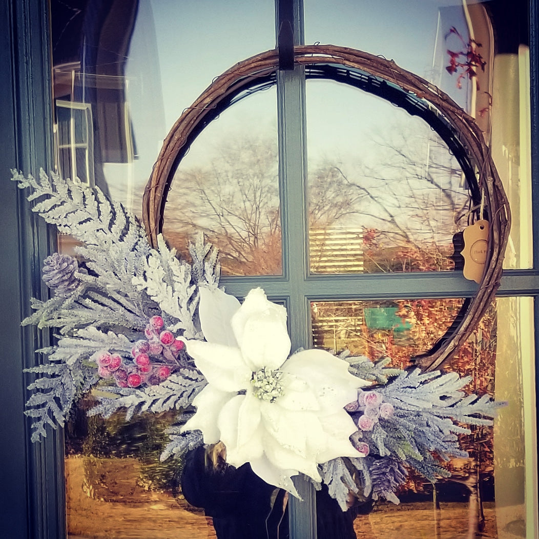 Winter White Poinsettia Hoop Wreath