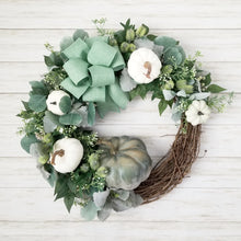 Load image into Gallery viewer, Green and White Fall Wreath