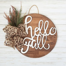Load image into Gallery viewer, Hello Fall Door Hanger with Leopard Bow