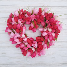 Load image into Gallery viewer, Red and Pink Tulip Heart Valentine&#39;s Day Wreath