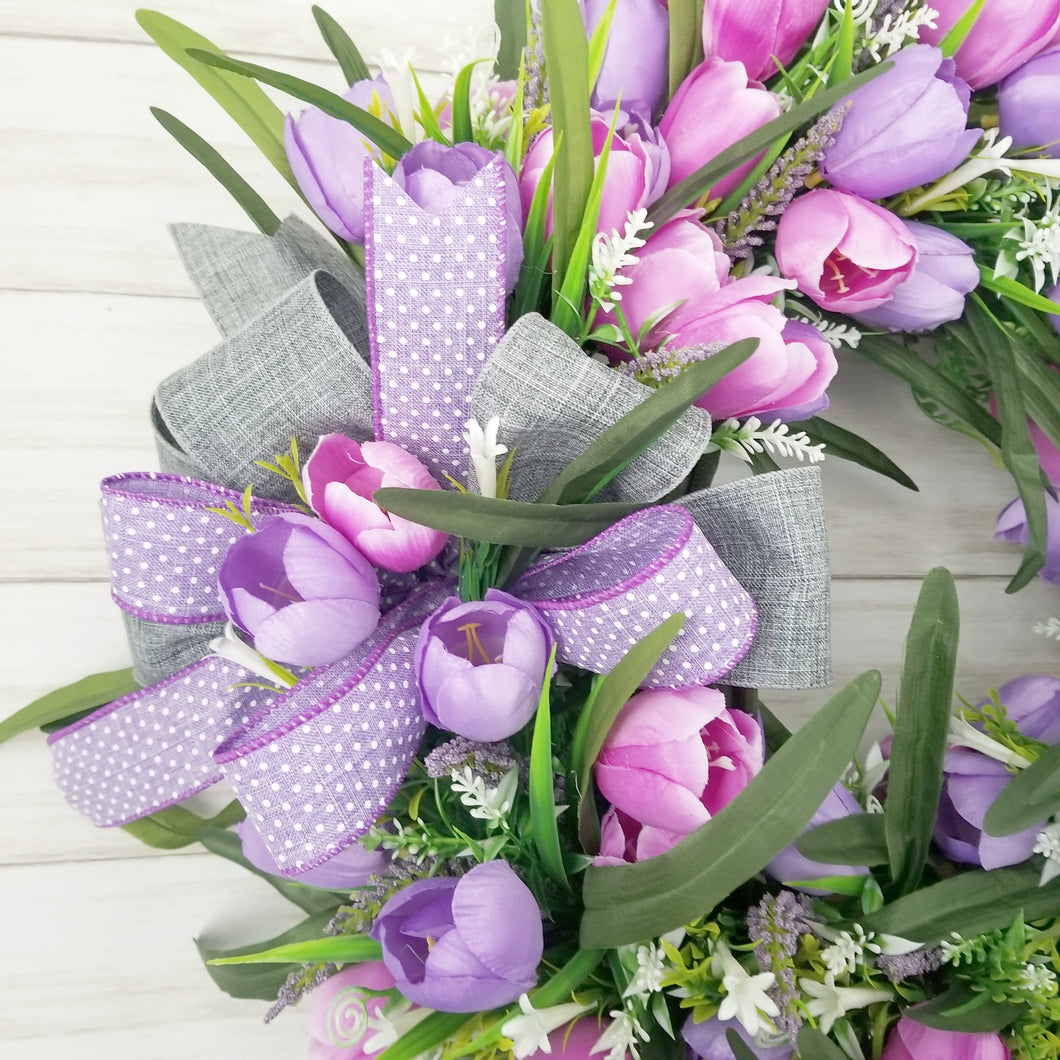 Lavender Tulip Wreath with Bow