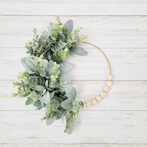 Farmhouse Lamb's Ear and Eucalyptus Wood Bead Hoop Wreath