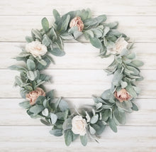 Load image into Gallery viewer, Spring Lamb&#39;s Ear Wreath with Blush Pink and Cream Flowers